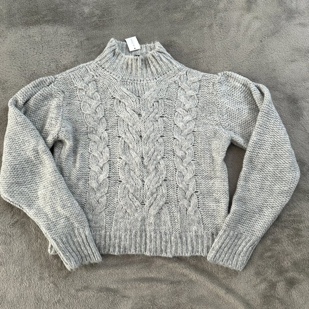 NWT AE Studio Gray Puff Sleeve Mock Neck Sweater Women's MEDIUM